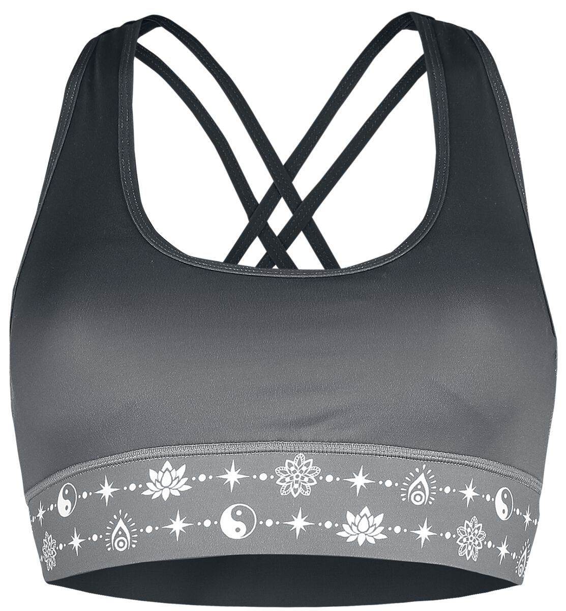 Sport and Yoga - Grey Bralette with Print and Crossed Straps at the Back, EMP Special Collection Bustier